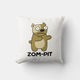 Zom-pit Funny Halloween Zombie Pit Bull Pun  Throw Pillow