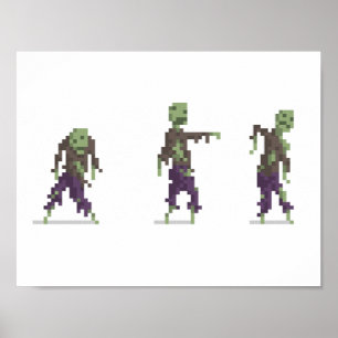 Zombie 8-bit Pixel Art Wide Poster