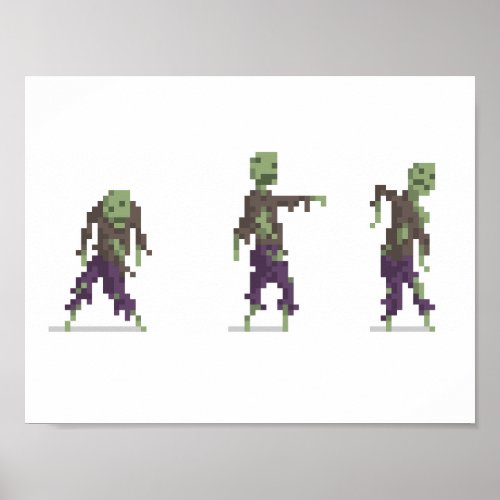 Zombie 8_bit Pixel Art Wide Poster