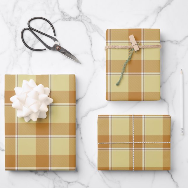 Zombie and Copper Plaid Tan Beige Wrapping Paper Sheets (Front)