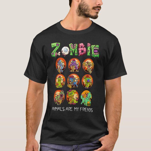 Zombie Animals Are My Friends Halloween For Kids M T-Shirt (Front)