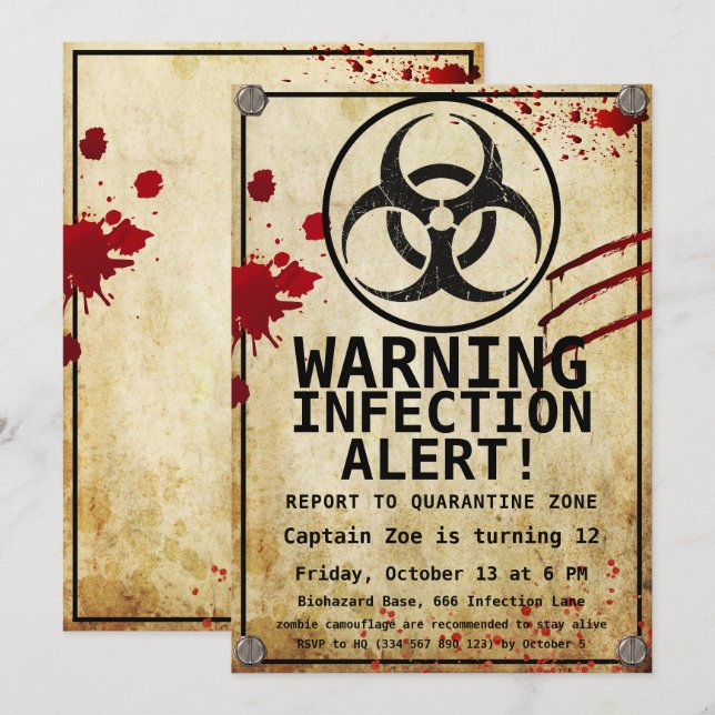 Zombie Apocalypse Birthday | Halloween Biohazard Invitation (Front/Back)