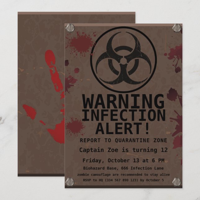Zombie Apocalypse Birthday | Halloween Biohazard Invitation (Front/Back)