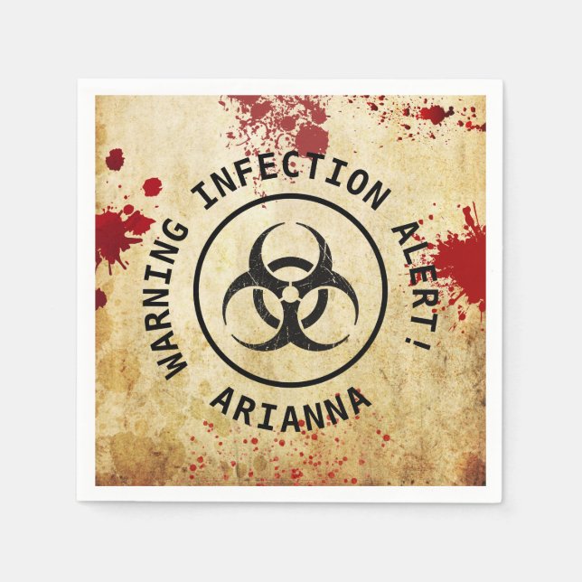 Zombie Apocalypse Birthday | Halloween Biohazard Napkins (Front)