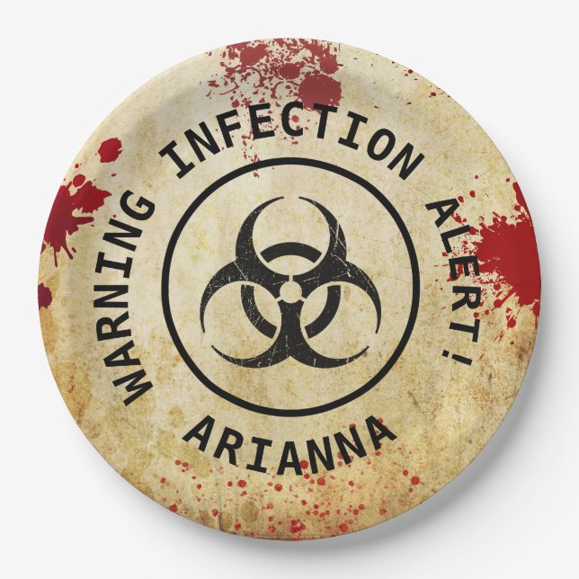 Zombie Apocalypse Birthday | Halloween Biohazard Paper Plates (Front)