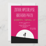 Zombie Apocalypse Birthday Party Invitation<br><div class="desc">A zombie apocalypse birthday party invite. Pink and black bold vibrant color scheme.  A cool zombie silhouette with arms outstretched on the hunt for brains. A big white moon illuminates from behind.</div>