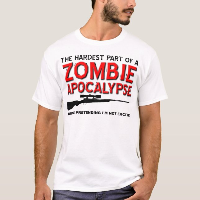Zombie Apocalypse Excited Funny T-shirt (Front)