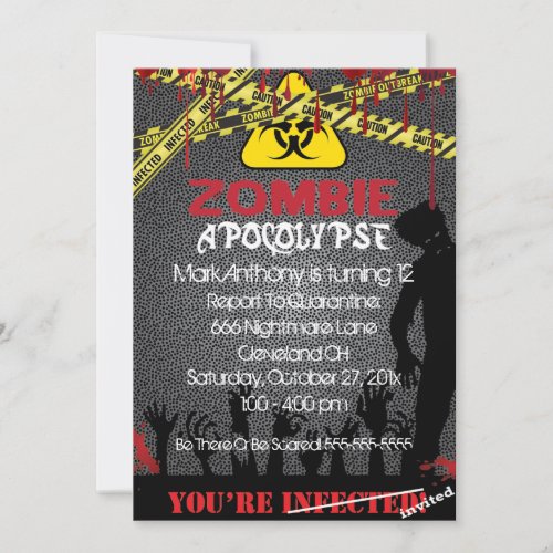 Zombie Apocalypse Halloween Birthday Invitation