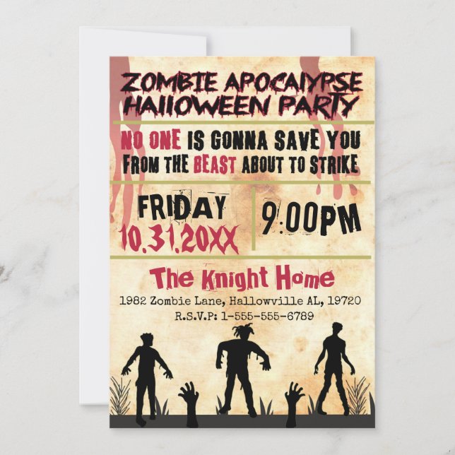 Zombie apocalypse Halloween Party Invitation (Front)