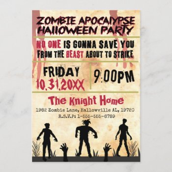 Zombie Apocalypse Halloween Party Invitation by TiffsSweetDesigns at Zazzle