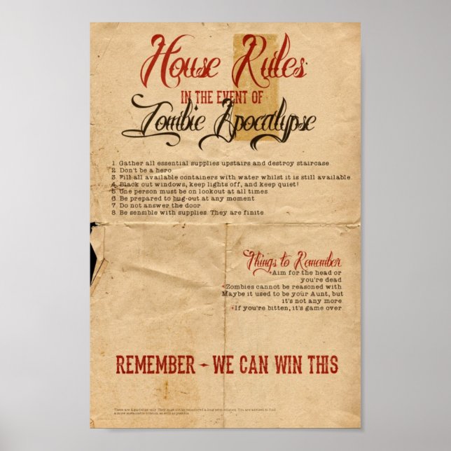 Zombie Apocalypse House Rules Vintage Poster (Front)