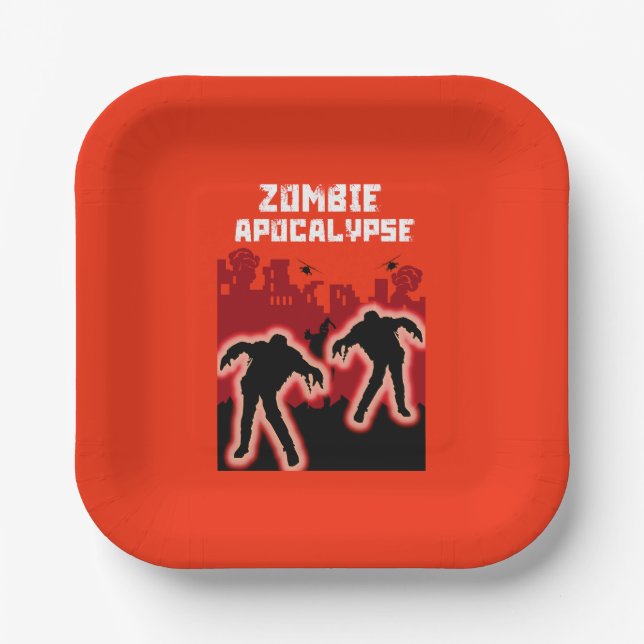 Zombie Apocalypse Kids Shirt Paper Plates (Front)