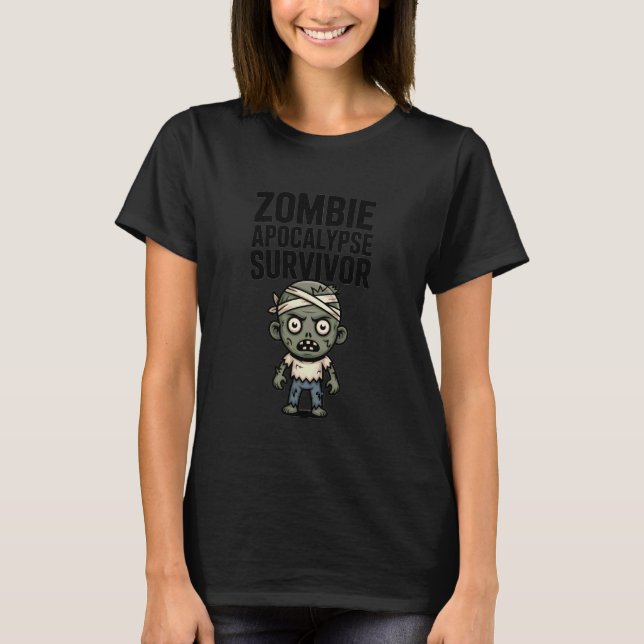 Zombie Apocalypse Survivor Funny Horror Halloween T-Shirt (Front)