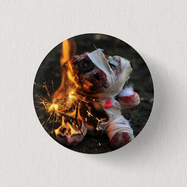 Zombie Apocalypse Teddy Bear Pinback Button (Front)