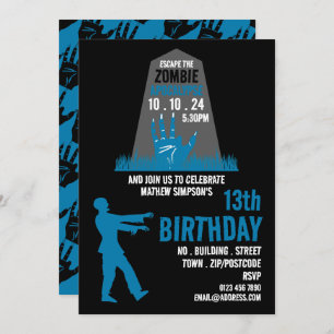 Zombie Apocalypse Theme Escape Room Birthday Party Invitation