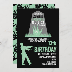 Zombie Apocalypse Theme Escape Room Birthday Party Invitation