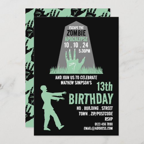 Zombie Apocalypse Theme Escape Room Birthday Party Invitation