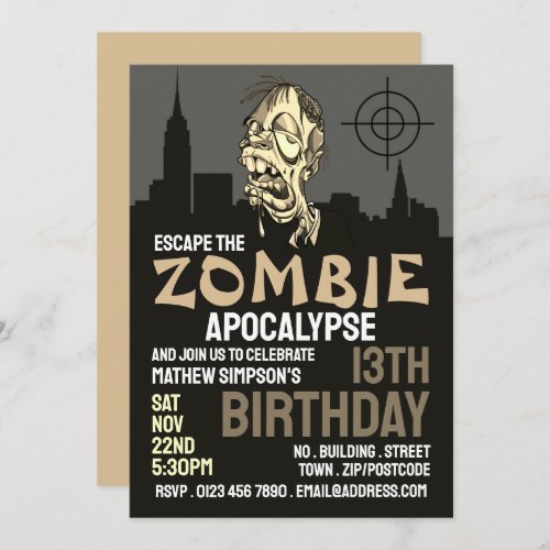 Zombie Apocalypse Theme Escape Room Birthday Party Invitation