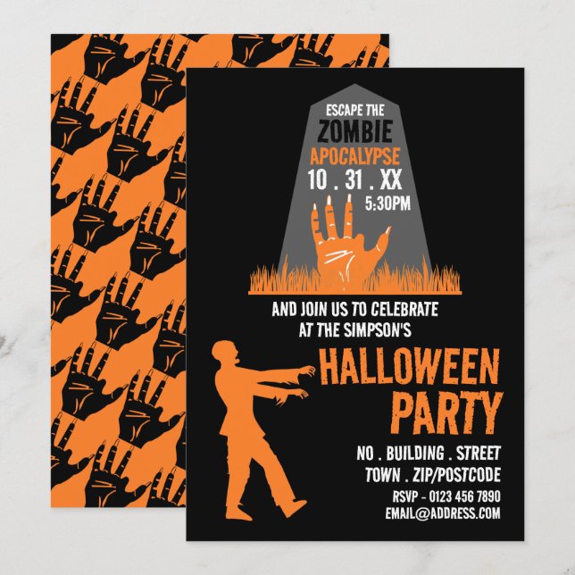 Zombie Apocalypse Theme Escape Room Halloween Invitation (Front/Back)