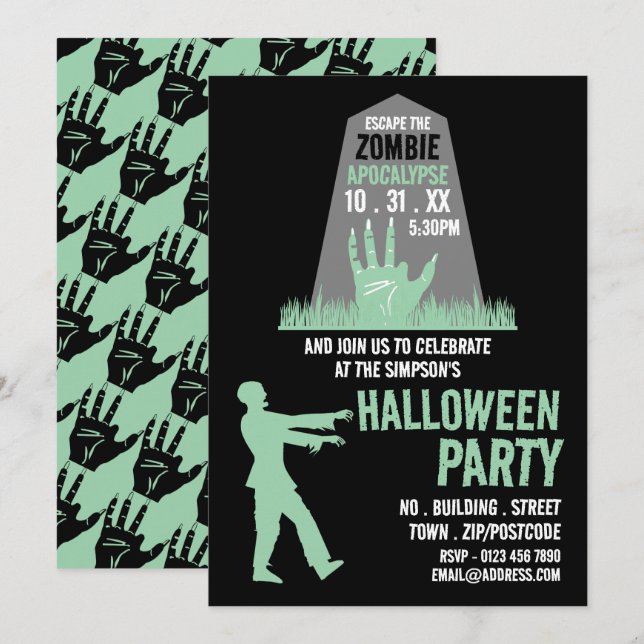 Zombie Apocalypse Theme Escape Room Halloween Invitation (Front/Back)