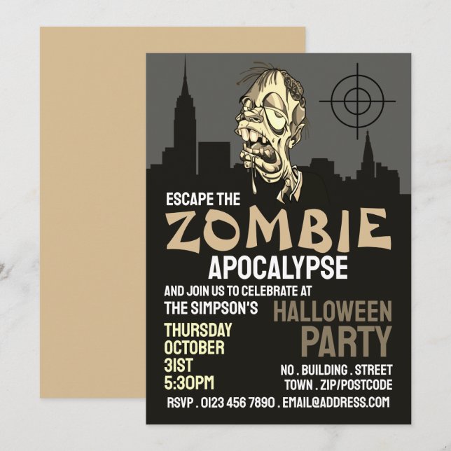 Zombie Apocalypse Theme Escape Room Halloween Invitation (Front/Back)