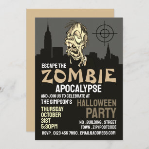 Zombie Apocalypse Theme Escape Room Halloween Invitation