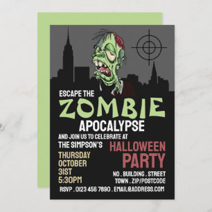 Zombie Apocalypse Theme Escape Room Halloween Invitation