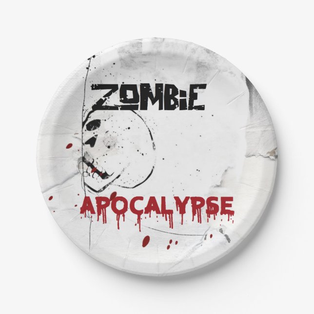 Zombie apocalypse theme party paper plates (Front)
