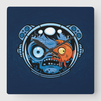 Zombie Astronaut Fishbowl Helmet Square Wall Clock