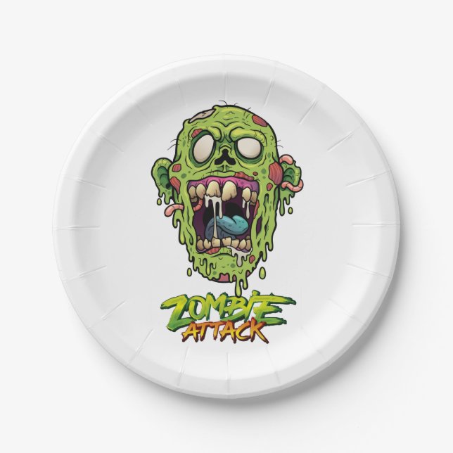 Zombie Attack Scary Monster Creature Paper Plates (Front)