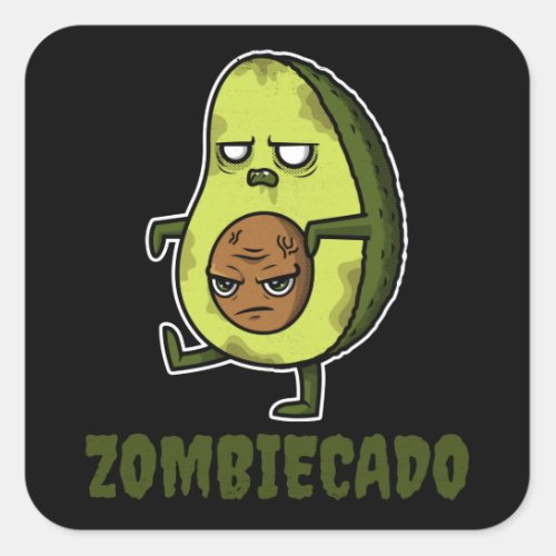 Zombie Avocado Zombiecado Funny Halloween Kawaii Square Sticker