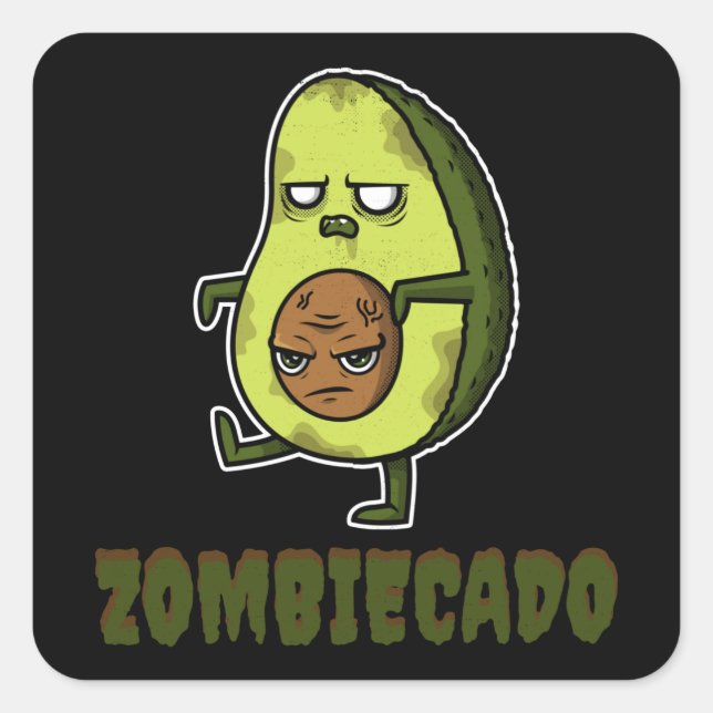 Zombie Avocado Zombiecado Funny Halloween Kawaii Square Sticker (Front)