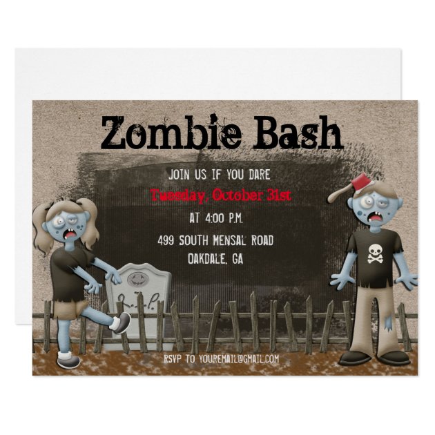 Zombie Bash Kids Halloween Party Invitation