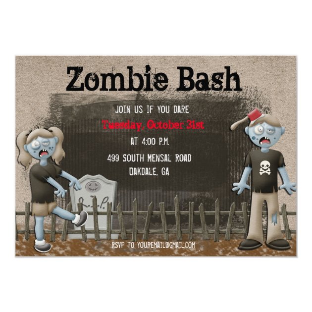 Zombie Bash Kids Halloween Party Invitation