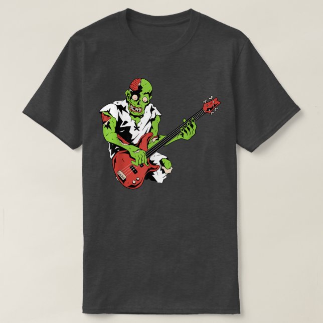 Zombie Bass Guitar Lazy Halloween Costume Music Mu T-Shirt (Design Front)