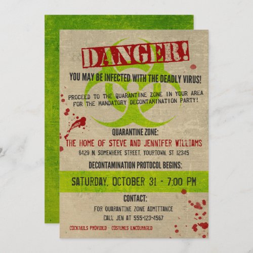 Zombie Biohazard Grunge Halloween Party Invitation