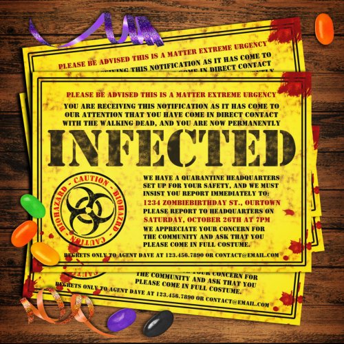 Zombie Biohazard Halloween Birthday Party Invitation