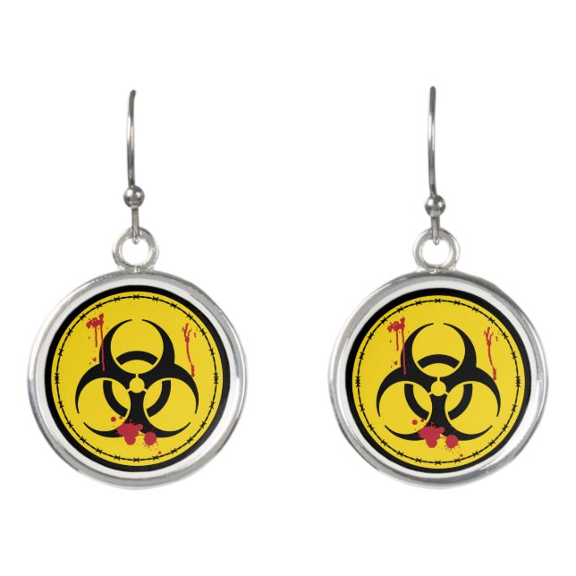 Zombie Biohazard Symbol Mad Scientist Earrings (Front)