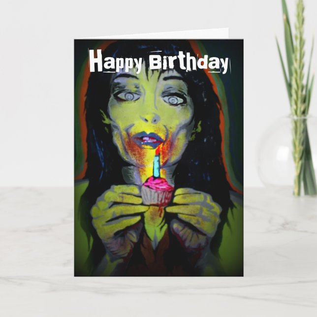'Zombie Birthday Girl' Birthday Card (Front)