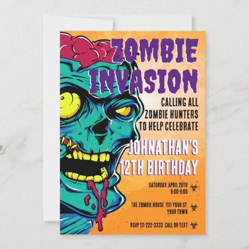 Zombie Birthday Halloween Kids Party Invitation