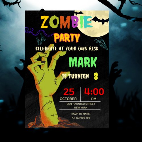 Zombie Birthday Halloween Kids Party Invitation
