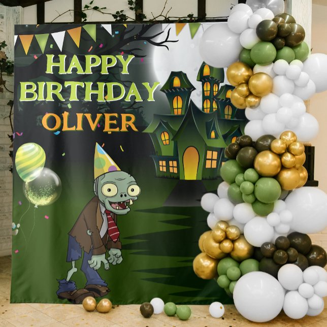 Zombie Birthday Kids Halloween Banner Tapestry (Creator Uploaded)