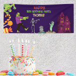 Zombie Birthday  Kids Party Banner<br><div class="desc">Transform your birthday into an unforgettable celebration for both you and your guests with this lively and colorful design featuring zombies,  mummies,  graveyards,  sweets,  and more. Easily personalize it with your details,  and you're ready to go. Enjoy your birthday party</div>