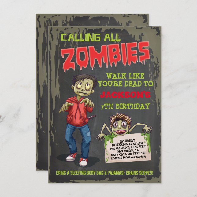 Zombie Birthday Party Invitations (Front/Back)