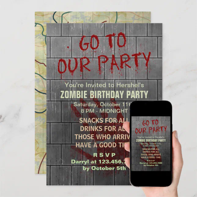 Zombie Birthday Party Undead Apocalypse Blood Text Invitation | Zazzle