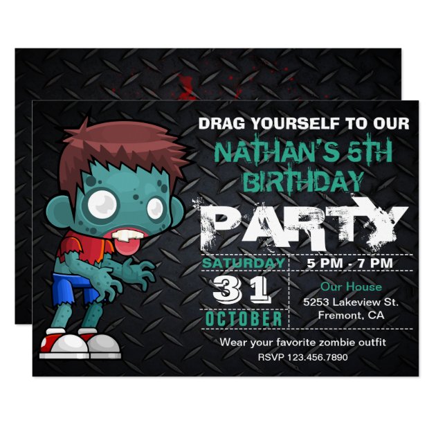 Zombie Boy Halloween Costume Birthday Invitation