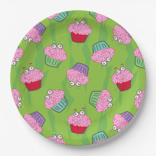 Zombie Brain Cupcake Pattern Paper Plates
