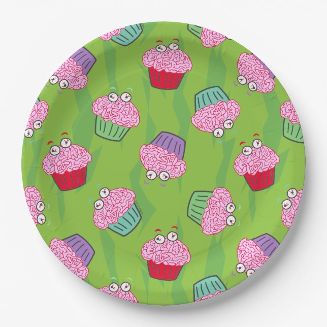 Zombie Brain Cupcake Pattern Paper Plates (Front)
