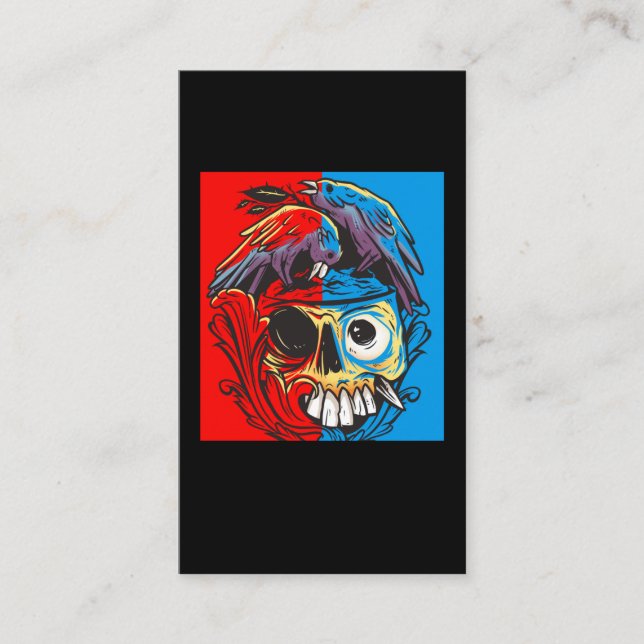 Zombie Brain Halloween Raven Skull Business Card (Front)