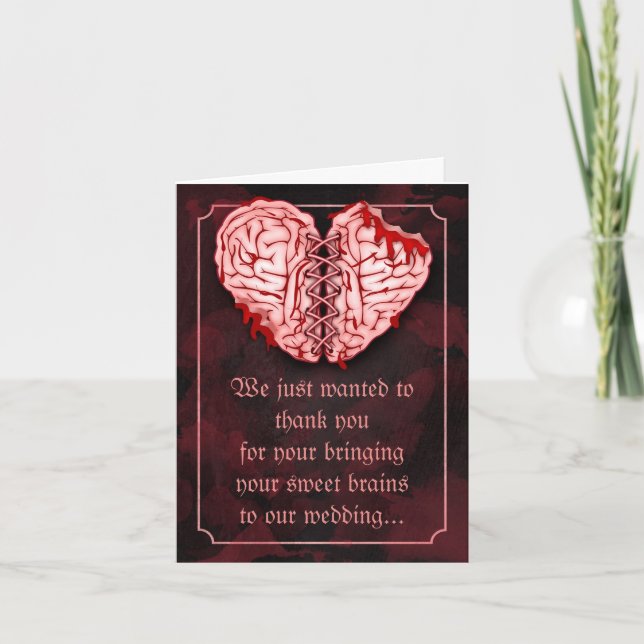 Zombie Brains Wedding Thank You Greeting Card (Front)